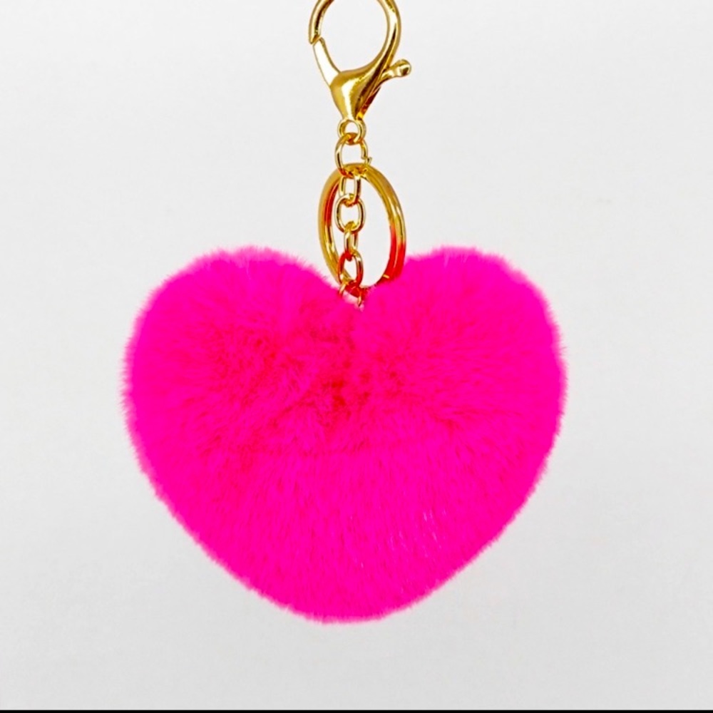 Pink plush heart key charm or purse charm. Free shipping!